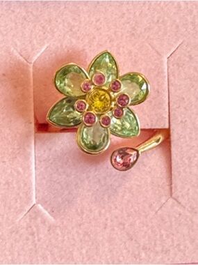 Swarovski Gold Floral Ring with Green, Pink, & Yellow Crystals Wicked Inspired🌸